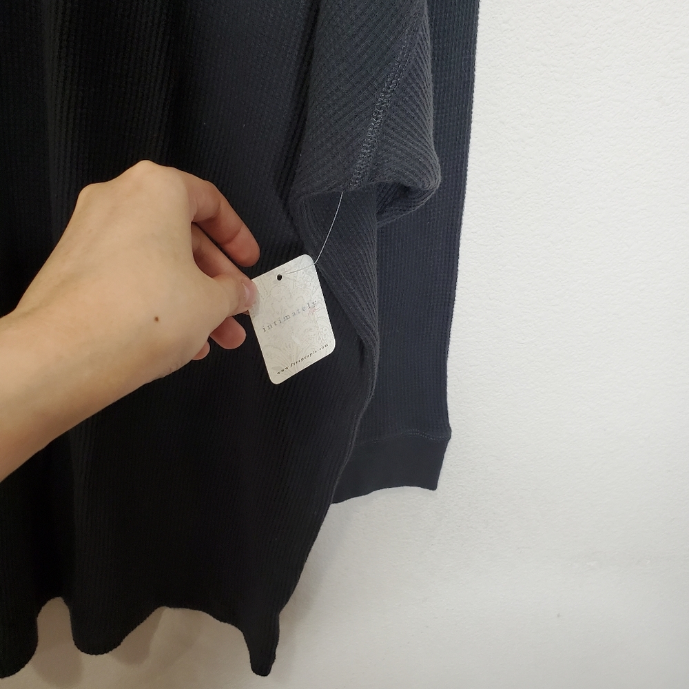 Free People Intimate Revolve Early Night Black Waffle Knit Oversized Thermal Top - Picture 7 of 11